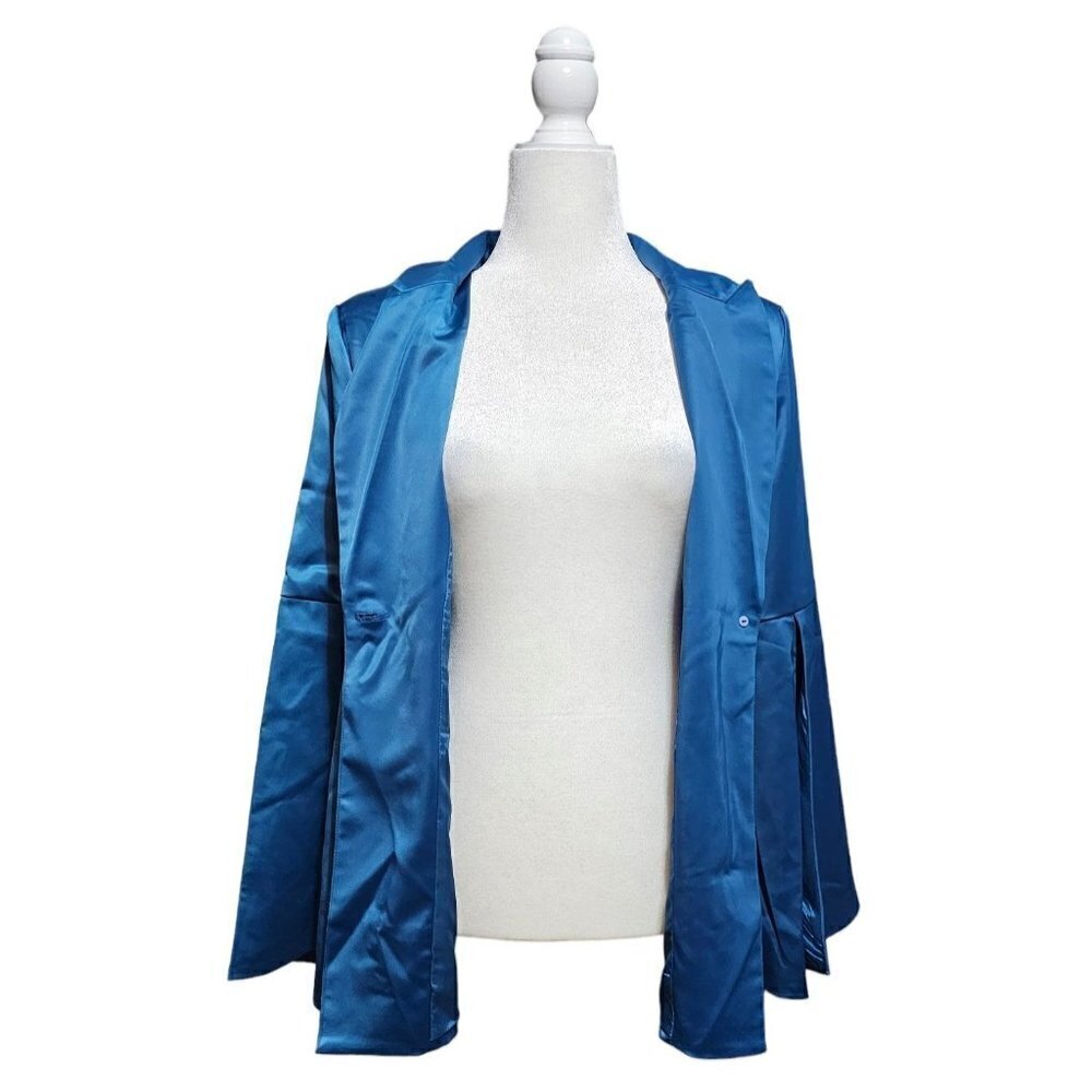 Kyle x Shahida designer blue silk long jacket blazer long slit sleeves size M - Picture 5 of 12